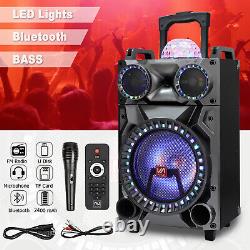12 1000W Portable Bluetooth Speaker Party PA System LED Disco Lights Microphone