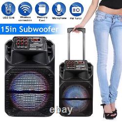 12/15'' Portable Bluetooth Speaker Heavy Bass Sound Party Speaker FM AUX & Mic