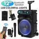 12 2000w Portable Bluetooth Speaker Sound System Dj Party With Mic&remote Control
