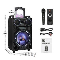 12 Bluetooth Portable Party PA DJ Speaker Woofer Stereo LED Lights MIC AUX FM