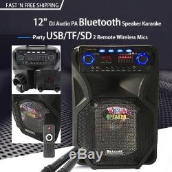 12 DJ Audio PA Bluetooth Speaker Karaoke Party USB/TF/SD 2 Remote Wireless Mics