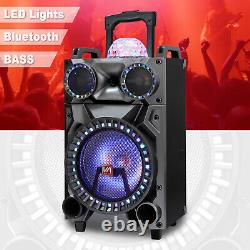 12'' Portable Bluetooth Speaker 3,000W Subwoofer PA DJ Party Lights Karaoke Mic