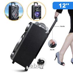 12 Portable Bluetooth Speaker Heavy Bass Party DJ Subwoofer LED with Mic Remote