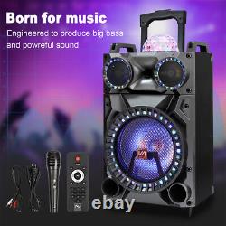 12 Portable Bluetooth Speaker Heavy Bass Party DJ Subwoofer LED with Mic Remote