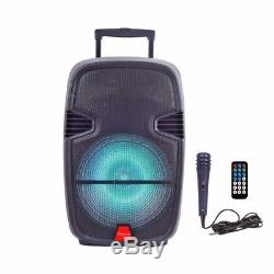 12 Portable PA Bluetooth Speaker LED Party DJ Karaoke Mic Battery USB SD FM AUX