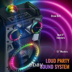 12 Woofer Portable Bluetooth Speaker 3,000W Party FM Karaok DJ LED AUX USB +Mic