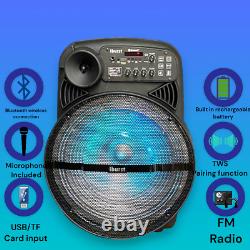 15 5000W Portable Bluetooth Speaker Sound System DJ Party PA Remote FM USB LED