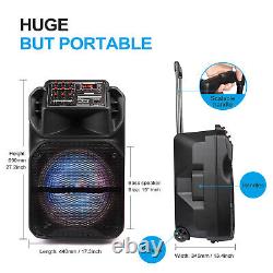 15'' Bluetooth Speaker Subwoofer Heavy Bass Stereo Party Speaker FM AUX Light
