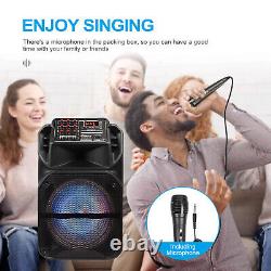 15'' Bluetooth Speaker Subwoofer Heavy Bass Stereo Party Speaker FM AUX Light