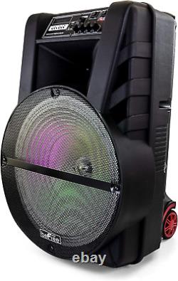 15 Inch Bluetooth Portable Rechargeable Party Speaker with LED Lights, Black, Bfs