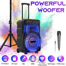 15 Portable Bluetooth Speaker with Stand Subwoofer Heavy Bass Party DJ System