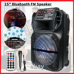 15 Portable FM Bluetooth Speaker Subwoofer Heavy Bass System Party AUX Mic US