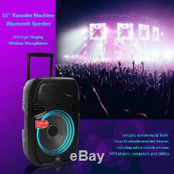 15'' Portable KARAOKE PARTY PA DJ SPEAKER SYSTEM Bluetooth/USB/LED/Mic & Tripod