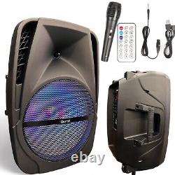 15 in Portable Bluetooth Speaker Sub Woofer Heavy Bass Sound System Party & Mic