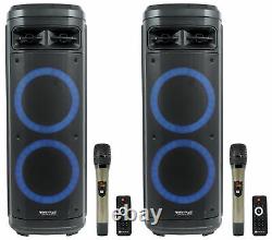 2 Rockville Go Party ZR10 Dual 10 Wireless Linking LED Bluetooth Speakers+Mics