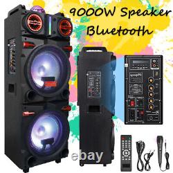 2 x 10 Subwoofer Bluetooth Speaker 9000W Rechargable Party withLED FM Karaok DJ