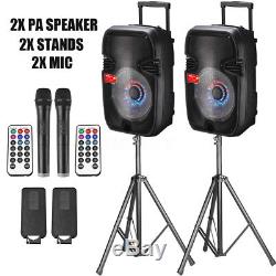 2 x15 BLUETOOTH Portable KARAOKE PARTY PA DJ SPEAKER SYSTEM Mic&LED with 2xTripod