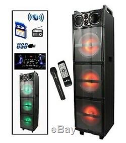 2500w TRIPLE 10 Subwoofers PORTABLE PARTY PA Speaker BLUETOOTH MIC REMOTE BASS