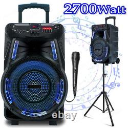 2700W Portable Bluetooth Speaker 15 Woofer Heavy Bass Party System withMic Tripod