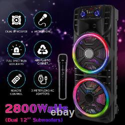 2800W Portable Bluetooth Party Speaker Dual 12 Subwoofer WithRemote Control, Mic