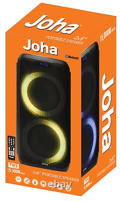2x8 Bluetooth Wireless Party Speaker USB/AUX/FM Radio LED lights JOHA-2088