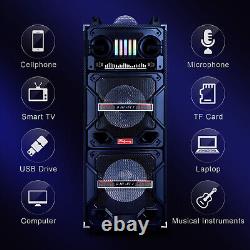 4,500W Bluetooth Speaker Rechargable Dual 10 Woofer Party FM Karaok DJ LED AUX