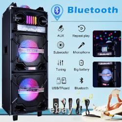 4,500W Dual 10 Woofer Bluetooth Speaker Rechargable Party FM Karaok DJ LED AUX