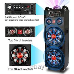 4000W Dual 10 Subwoofer Bluetooth Party Speaker with Mic FM Karaok DJ LED AUX