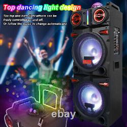 4500W Bluetooth Speaker Trolley Dual 10 Woofer Party FM Karaok DJ LED AUX Mic