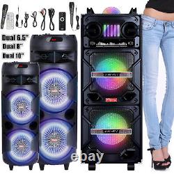 5000W Dual Subwoofer Bluetooth Speaker Portable Party FM Karaok DJ LED AUX + Mic