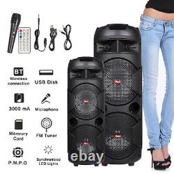 5000W Dual Subwoofer Bluetooth Speaker Portable Party FM Karaok DJ LED AUX + Mic