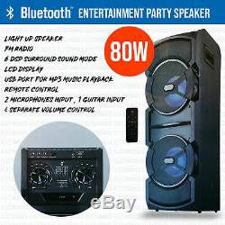 80W Stage Bluetooth Party Speaker w LED Lights/Radio/Remote/Aux/MP3 USB Player