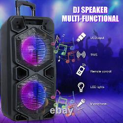 9000W Bluetooth Speaker Rechargable Dual 10 Woofer Party FM Karaok DJ LED AUX