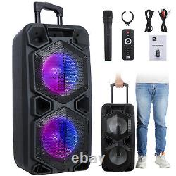 9000W Bluetooth Speaker Trolley Dual 10 Woofer Party FM Karaok DJ LED AUX USB