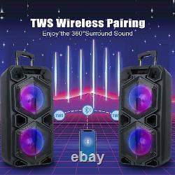 9000W Dual 10 Bluetooth Speaker Sub woofer Heavy Bass Sound System Party + Mic