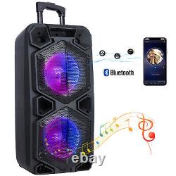 9000W Dual Subwoofer Portable Party Speaker Heavy Bass AUX LED Light withMic Lot