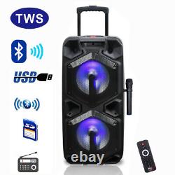 9000W LOUD Bluetooth Speaker Rechargable Dual 10 Subwoofer Party Karaok with Mic