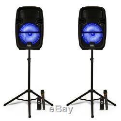 Acoustic Audio Rechargeable 8 Bluetooth Party Speakers with Lights Mics & Stands