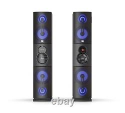 Altec Lansing Party Duo Bluetooth Tower Speaker Set with LED Lights, 2 Wired Mic