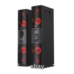 Altec Lansing Party Duo Bluetooth Tower Speaker Set with LED Lights, 2 Wired Mic