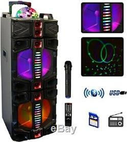 BEFREE SOUND DUAL 12 BLUETOOTH PORTABLE DJ PA PARTY SPEAKER with LIGHTS MIC USB