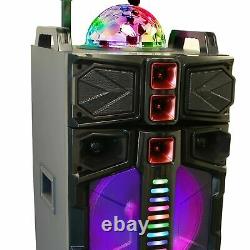 BEFREE SOUND DUAL 12 BLUETOOTH PORTABLE DJ PA PARTY SPEAKER with LIGHTS MIC USB