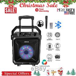 BT Party Speaker System Bluetooth Big Led Portable Stereo Tailgate Loud with Mic