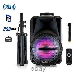 BeFree 12 Portable Bluetooth PA DJ Party Speaker w Tripod Stand Lights MIC USB