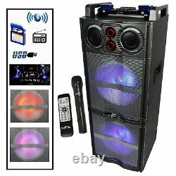BeFree 2 x 10 Inch Subwoofers Portable Bluetooth PA DJ Party Speaker Lights, Mic