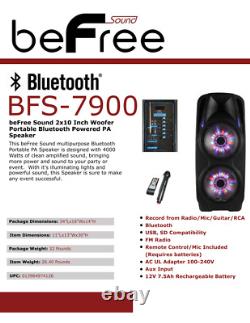 BeFree 2000 W Dual 10 Subwoofer Portable Bluetooth PA DJ Party Speaker MIC USB