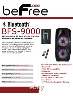 BeFree Dual 12 3000 Watt Subwoofer Portable Bluetooth Party PA DJ Speaker MIC