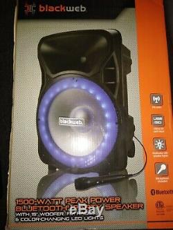 Blackweb BWA17AA007 1500-watt Bluetooth Party Speaker Black NEW