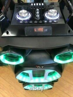 Bluetooth Rechargeable Party DJ Speaker Dual 12 inch with LED Lights + Wired Mic