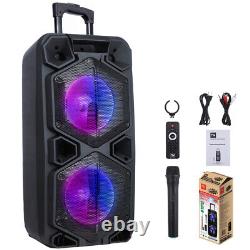 Bluetooth Speaker Dual 10 Subwoofer Sound System Party FM Karaok DJ Light 9000W